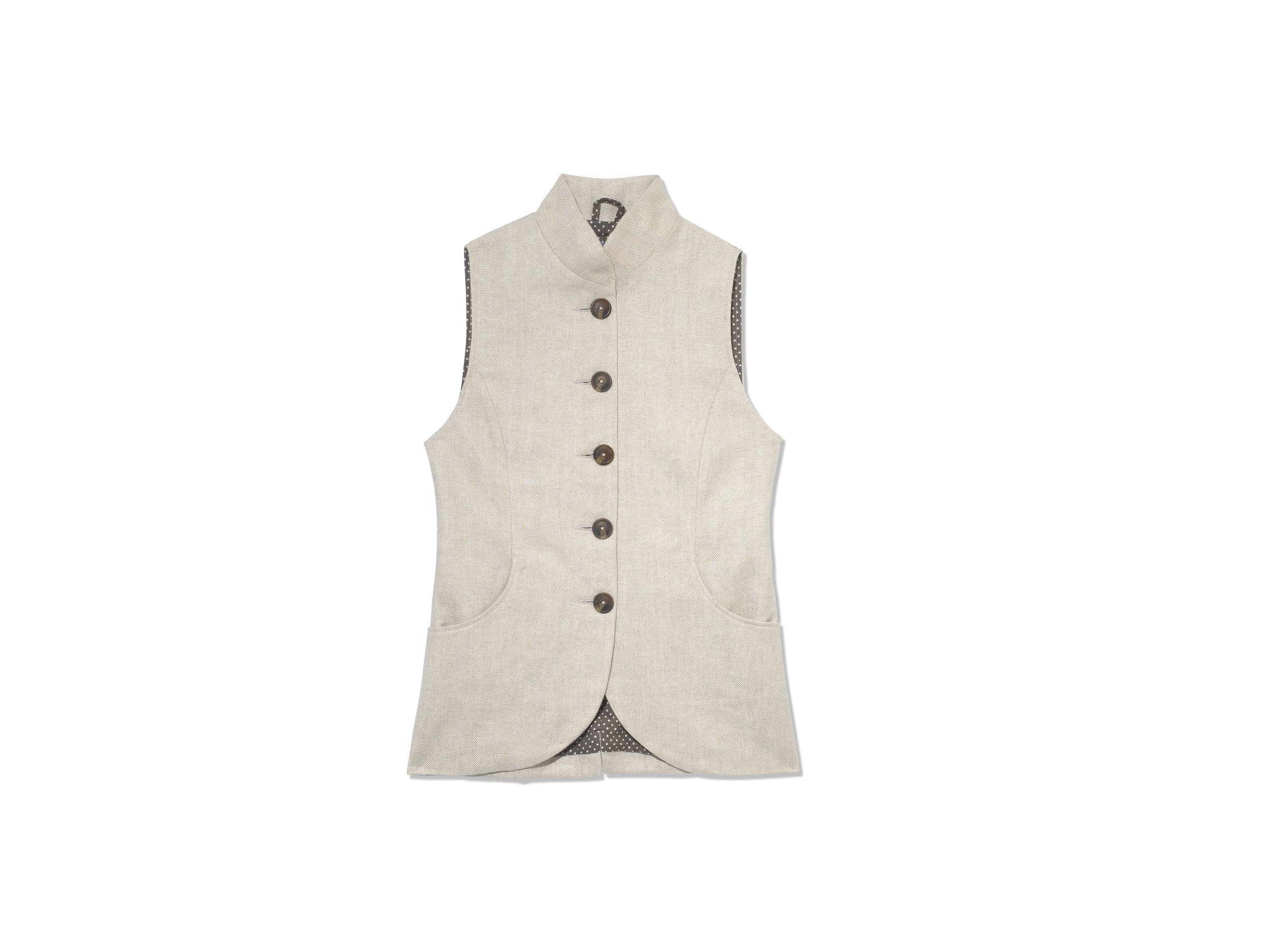 Ivory herringbone linen gilet with slate spot lining. — Bella Hoskyns  Country Clothing